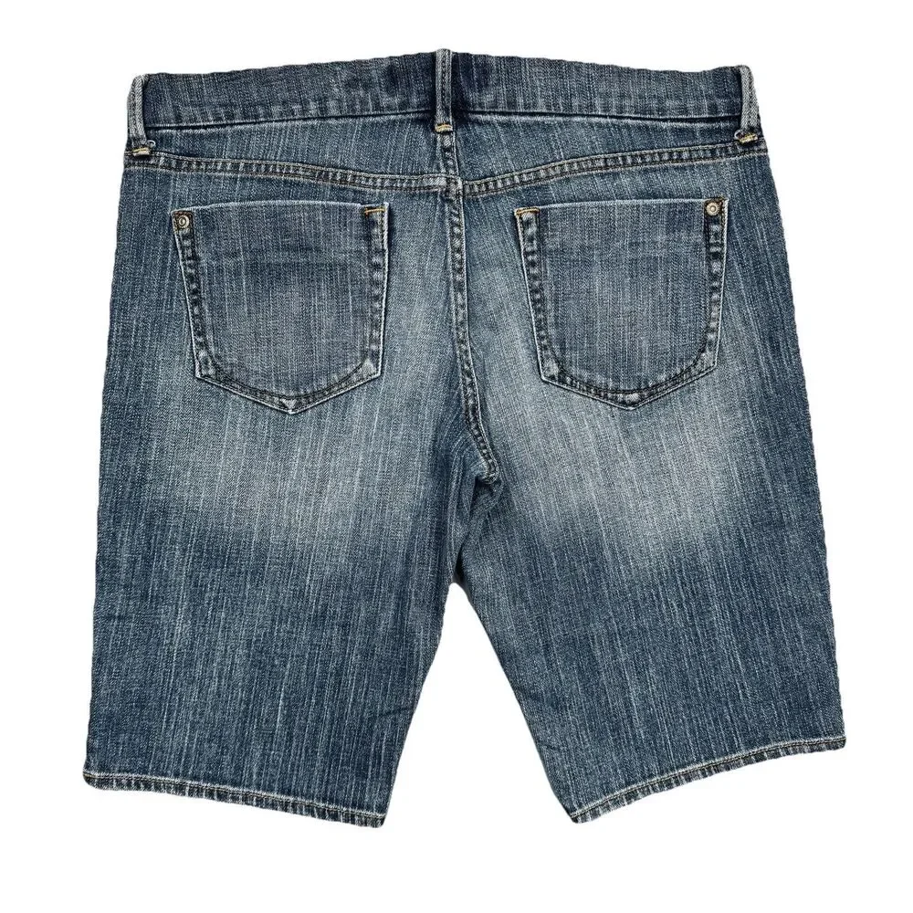 Y2K Old Navy Ultra Low Waist Bermuda Shorts 10 (W33) Blue Denim Casual Womens